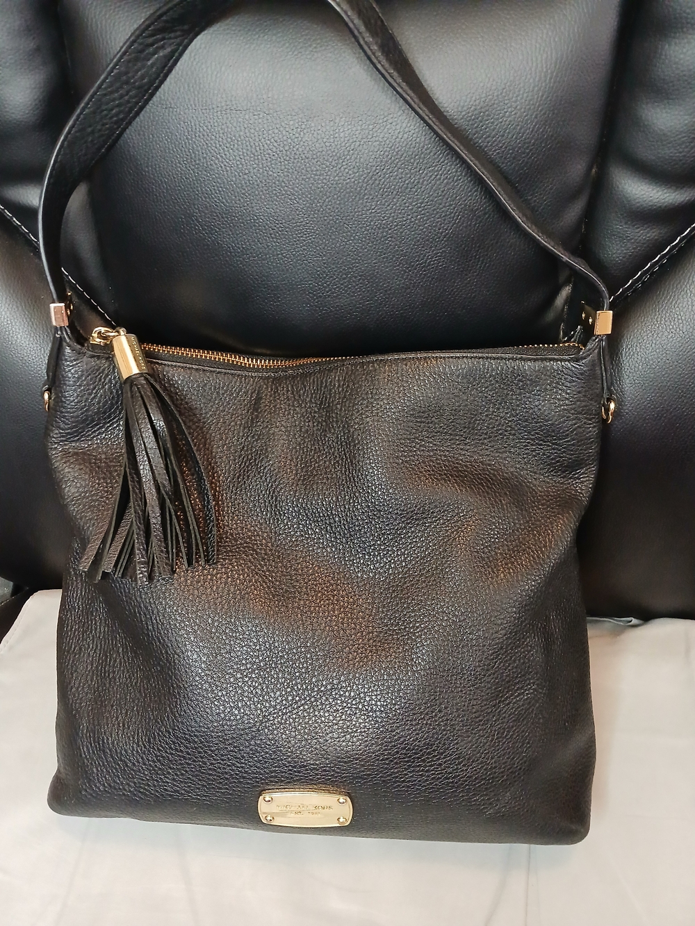 Michael Kors Black Leather Shoulder Bag with Tassel